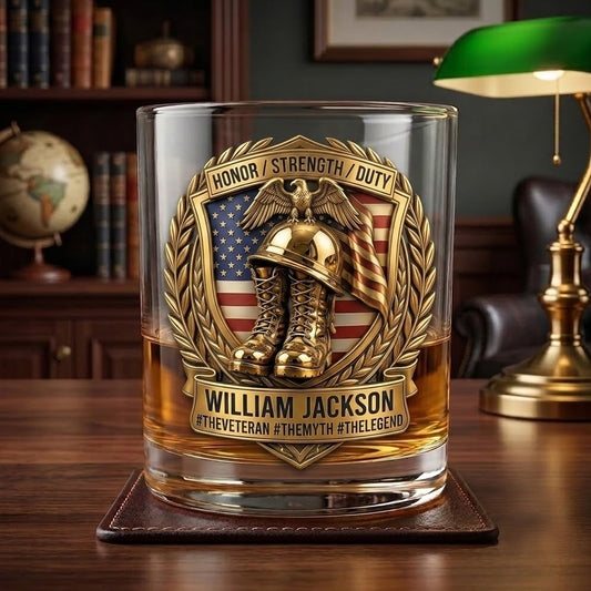 Personalized  Proud Veteran Dad Drinking Glass, Gifts For Dads