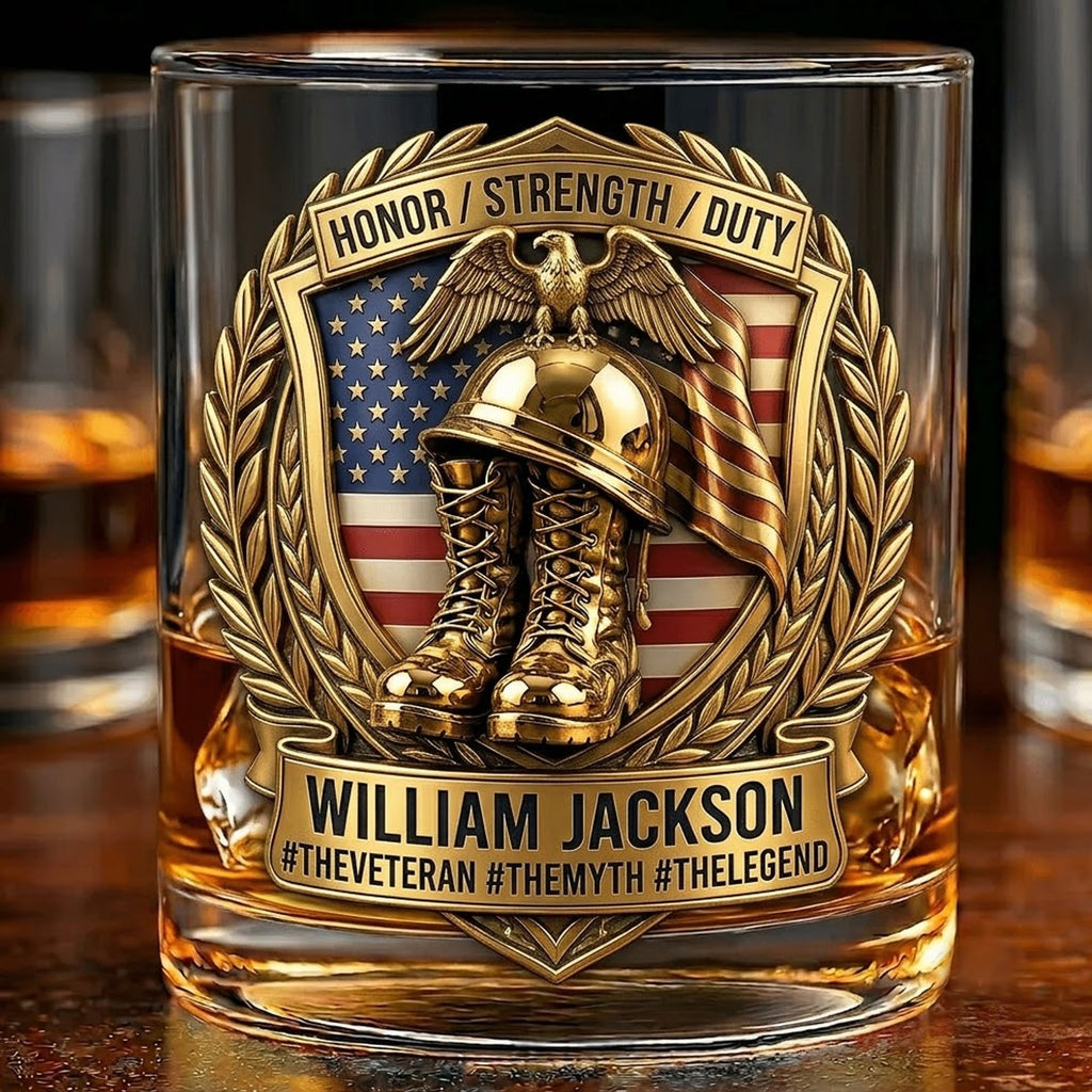 Personalized  Proud Veteran Dad Drinking Glass, Gifts For Dads