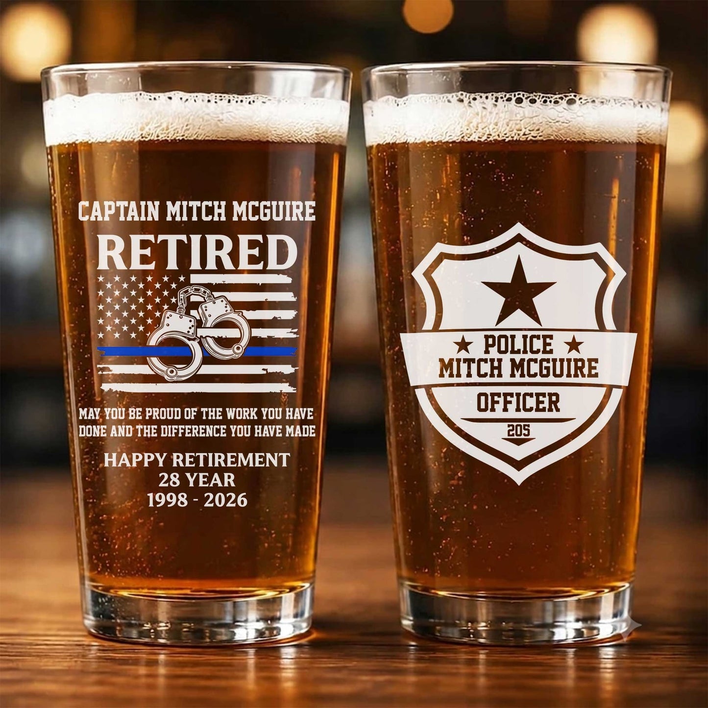 Personalized Police Officer 16oz Print Beer Glass