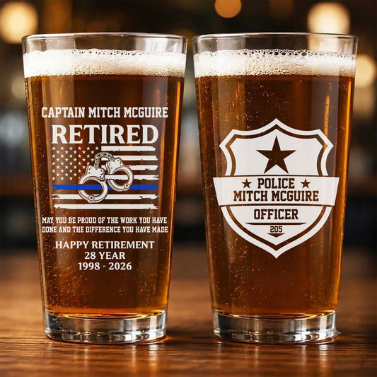 Personalized Police Officer 16oz Print Beer Glass