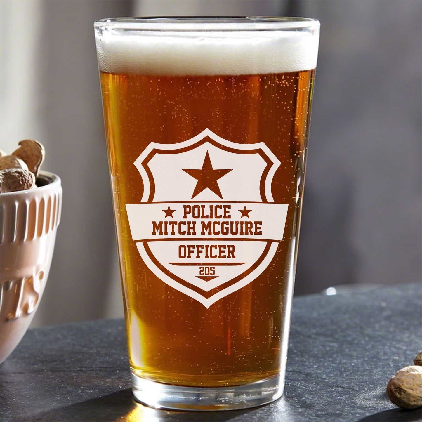Personalized Police Officer 16oz Print Beer Glass