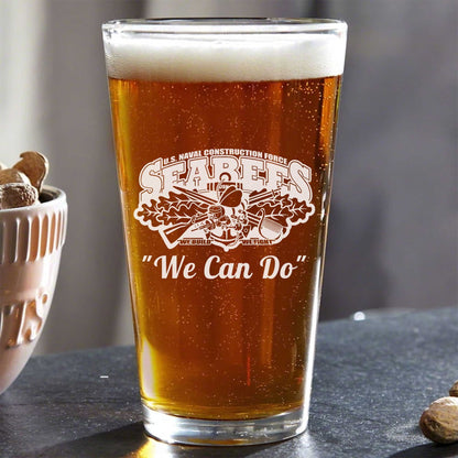 Custom Name US Navy Seabees Brotherhood 16oz Pint Beer Glass