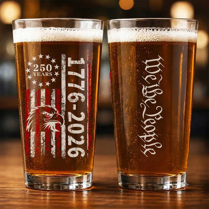 250th Anniversary US 1776-2026 Patriotic USA Pint Glass Beer Mug