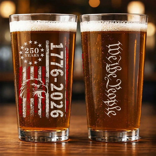 250th Anniversary US 1776-2026 Patriotic USA Pint Glass Beer Mug