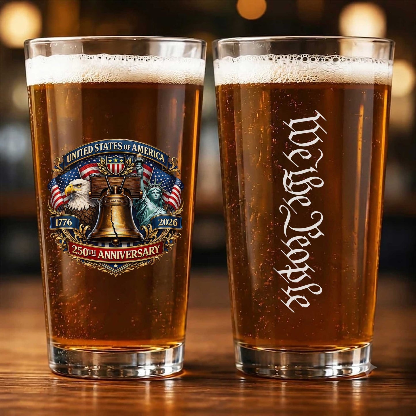 250 Years We The People Eagle Patriotic 1776-2026 16oz Pint Beer Glass