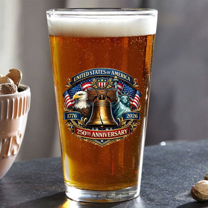 250 Years We The People Eagle Patriotic 1776-2026 16oz Pint Beer Glass