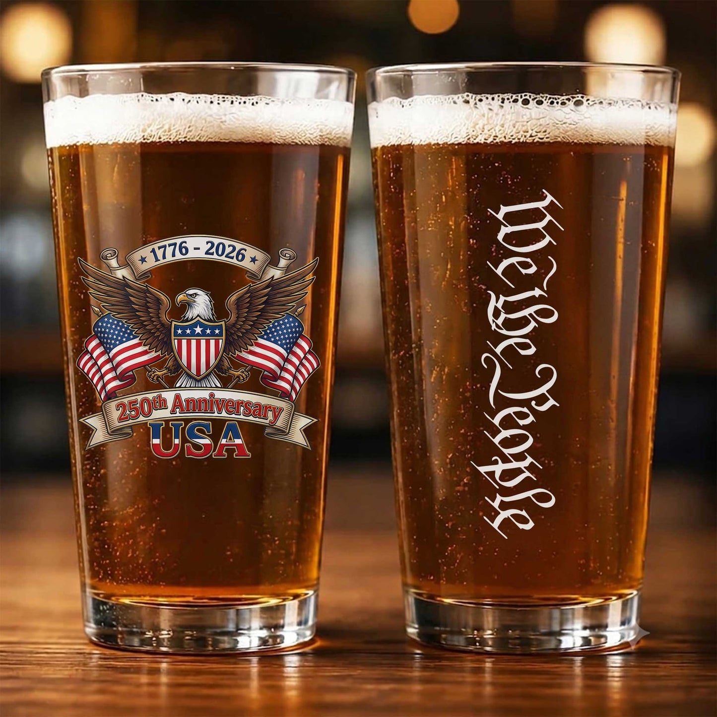 America 250th Anniversary Personalized Beer Glass 1776-2026 Patriotic Gift