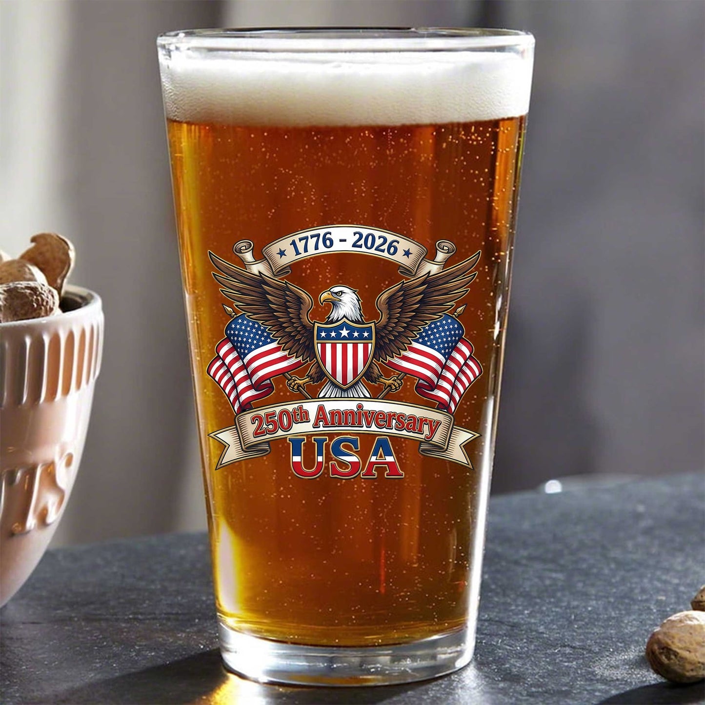America 250th Anniversary Personalized Beer Glass 1776-2026 Patriotic Gift