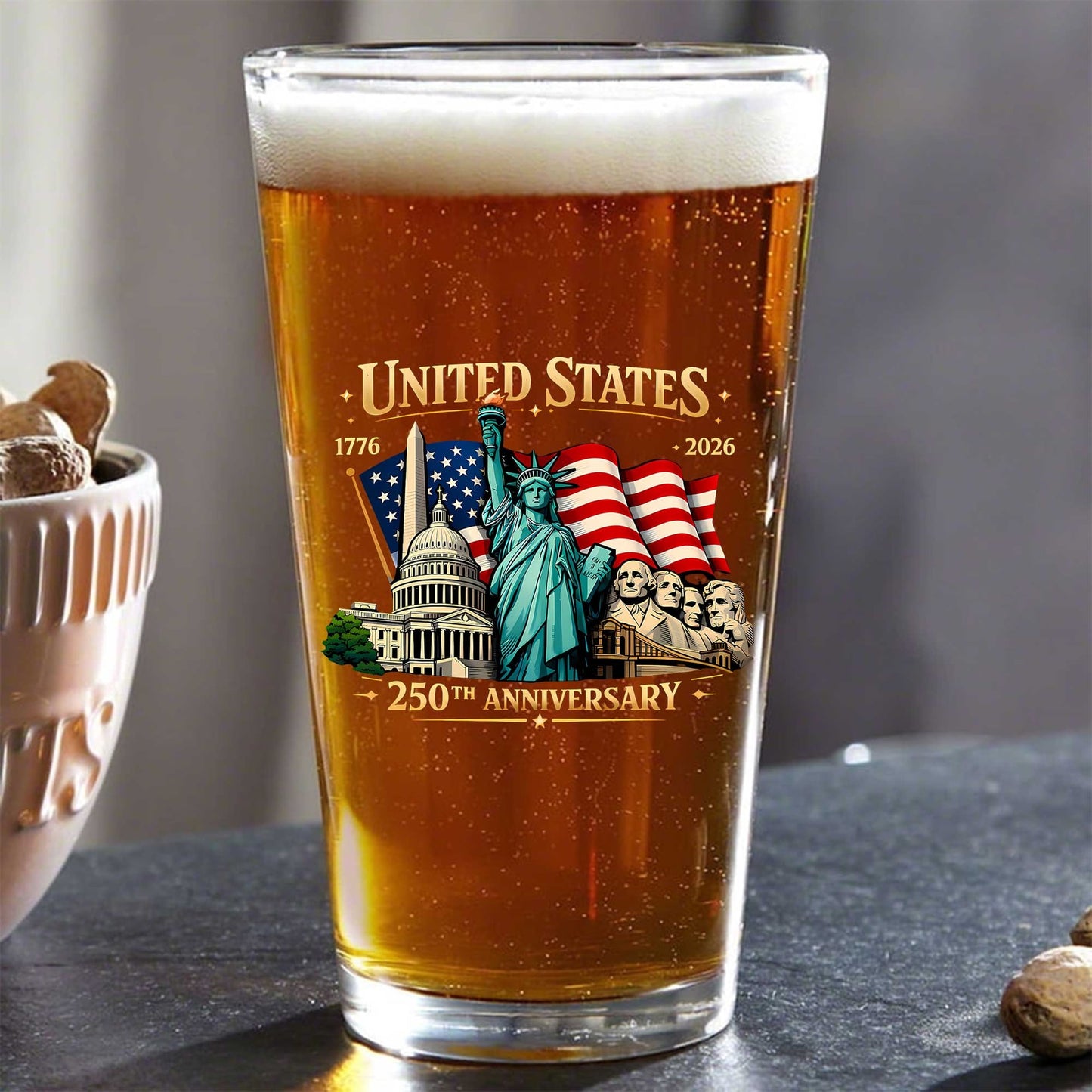 United States 250th Anniversary 1776-2026 Patriotic 16oz Pint Beer Glass