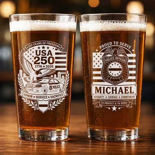 Police Veteran USA 250 Anniversary Custom 16oz Pint Beer Glass