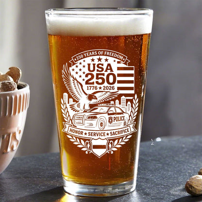 Police Veteran USA 250 Anniversary Custom 16oz Pint Beer Glass