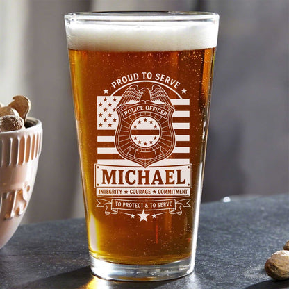 Police Veteran USA 250 Anniversary Custom 16oz Pint Beer Glass