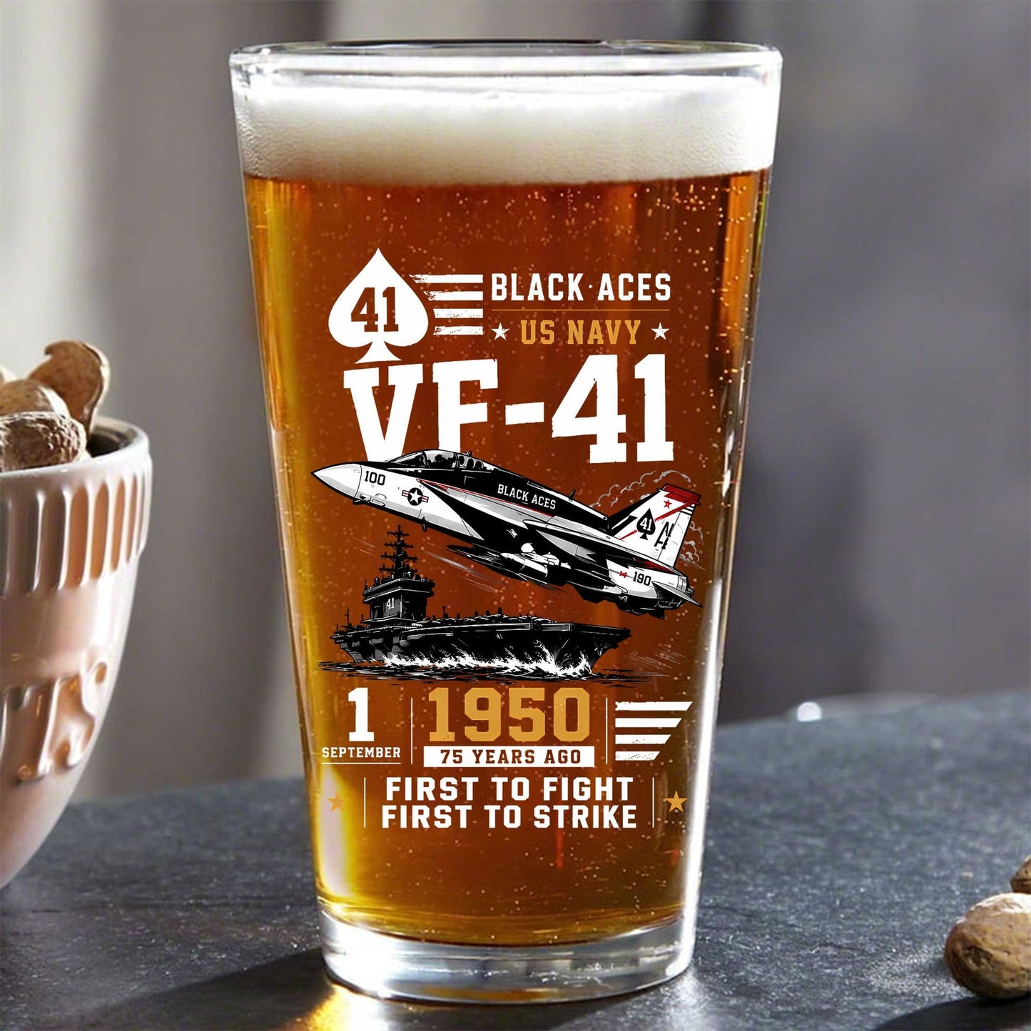 US Navy VF-41 “Black Aces” F/A-18F 16oz Pint Beer Glass