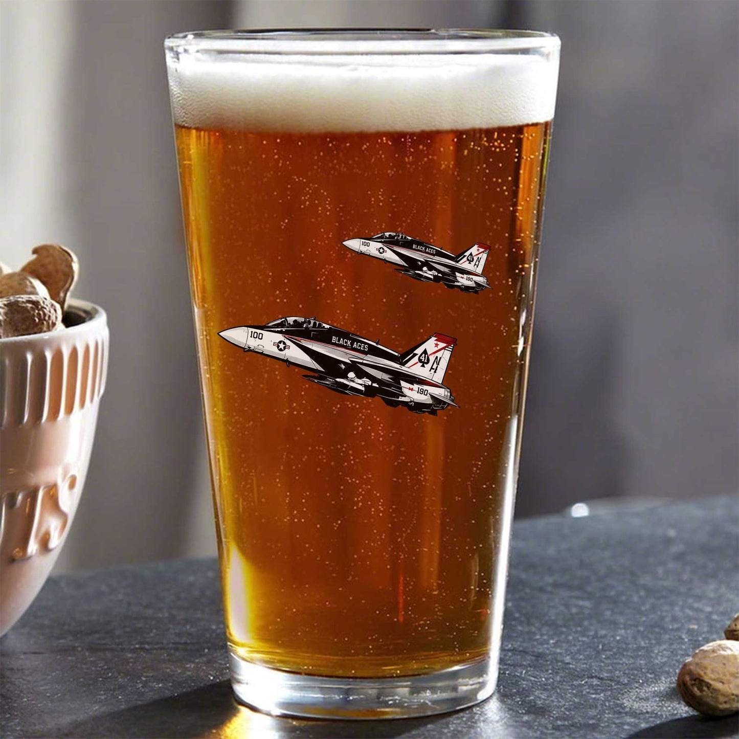 US Navy VF-41 “Black Aces” F/A-18F 16oz Pint Beer Glass