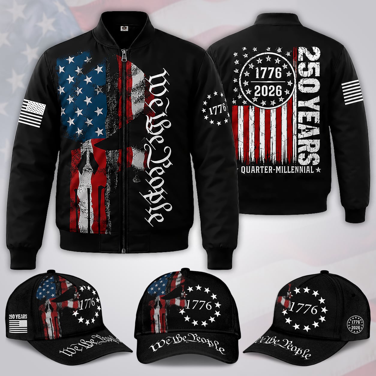 Patriot Skull American Flag Jacket Bomber / Combo