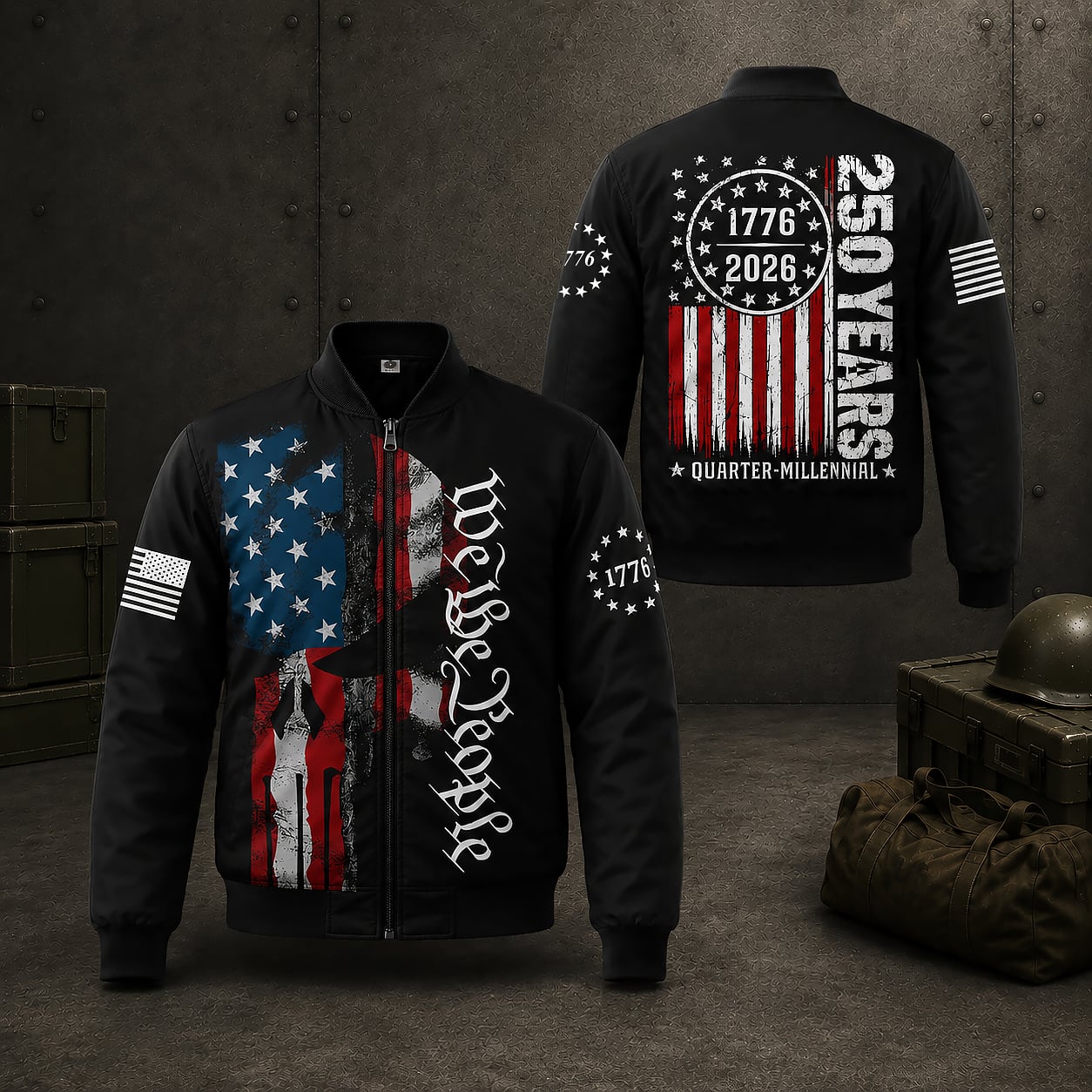 Patriot Skull American Flag Jacket Bomber / Combo