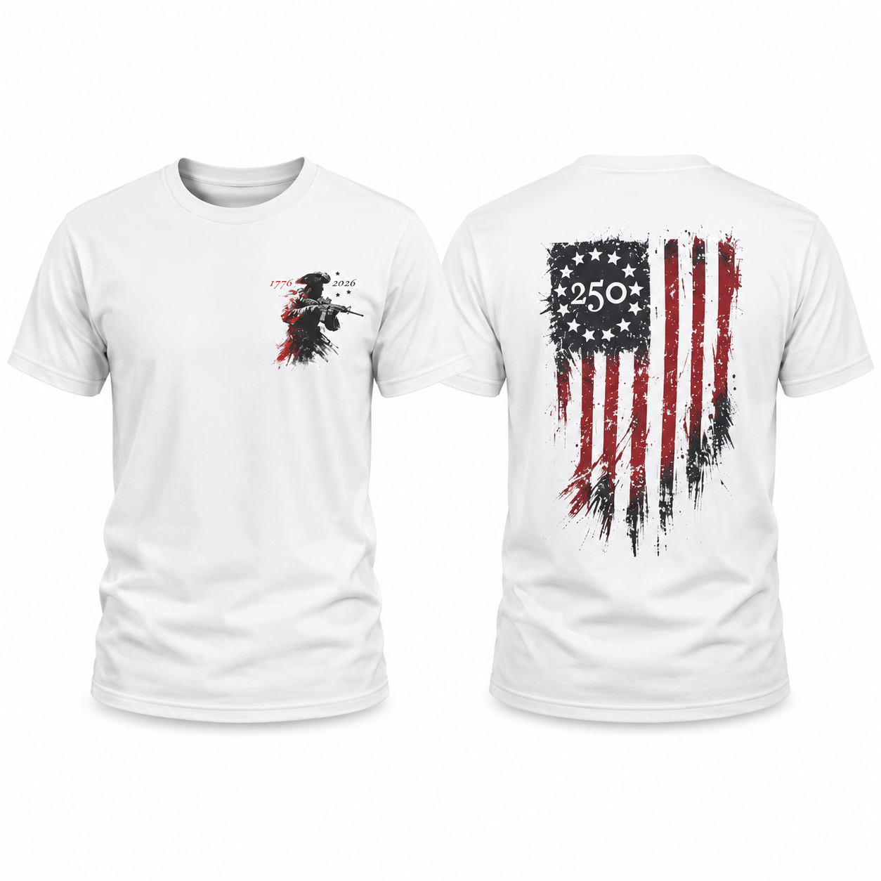 250th Anniversary Distressed American Flag TShirt, Revolutionary Soldier Graphic Tee