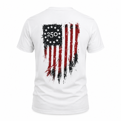 250th Anniversary Distressed American Flag TShirt, Revolutionary Soldier Graphic Tee
