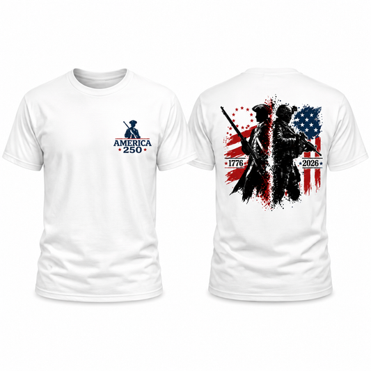 Two Soldiers One Nation Tee, 250 Years We The People T-Shirt, 1776-2026 Patriotic Tee
