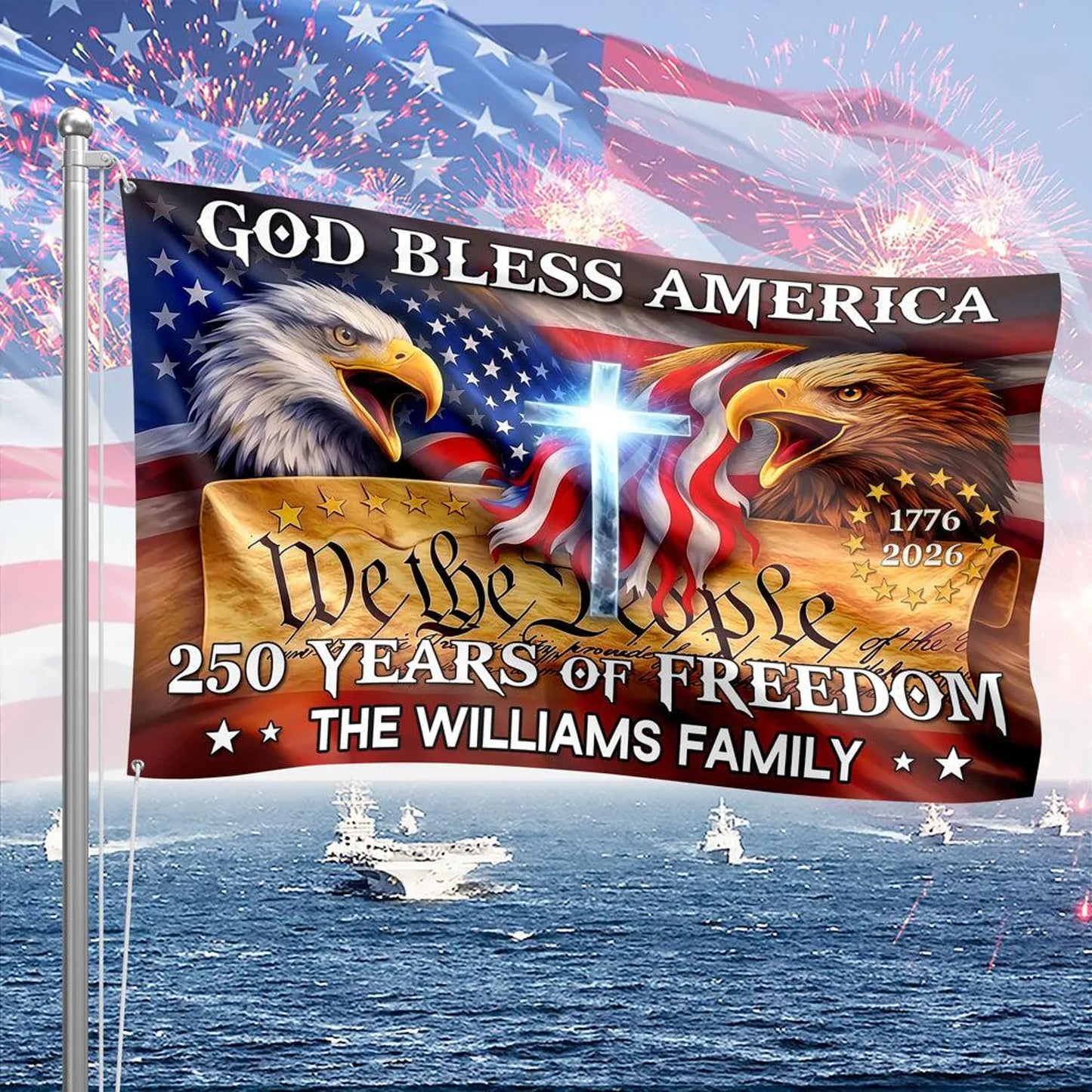 250 Years God Bless America Flag, Patriotic Eagle Garden Decor