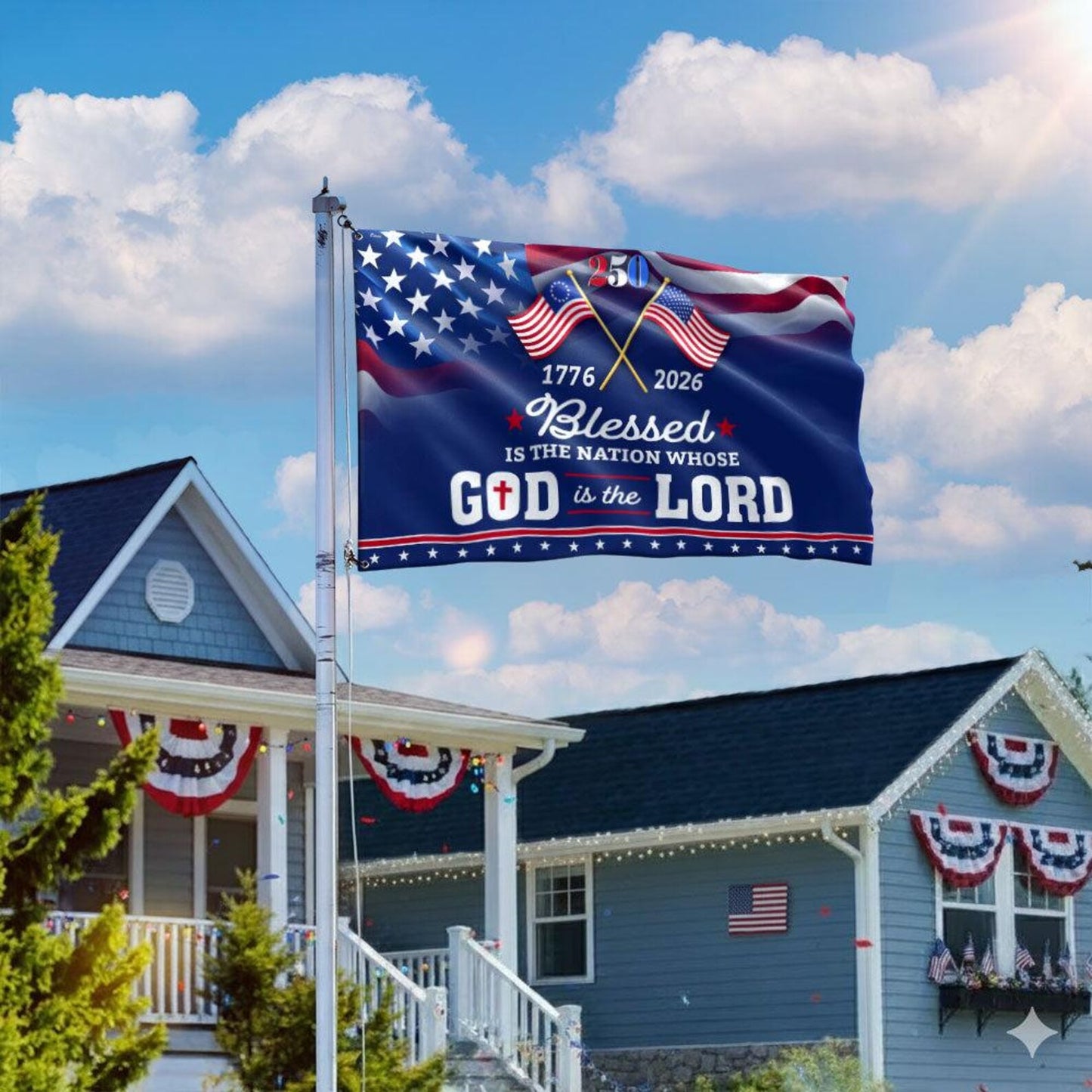 250 Years of America Blessed Is the Nation Flag, 1776-2026 Patriotic Grommet Flag