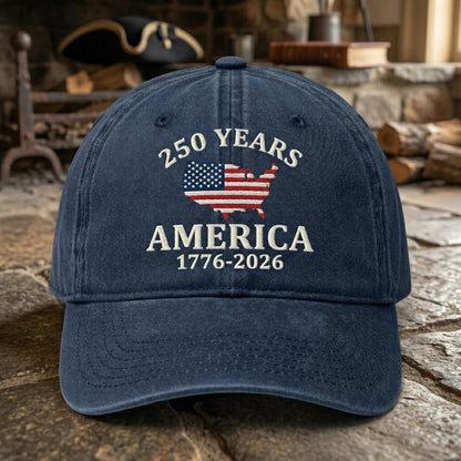 Embroidered America Map 250th Anniversary Hat, Patriotic 1776 2026 Cap